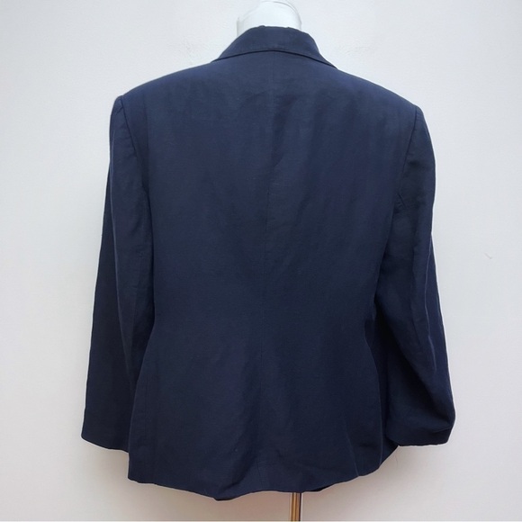 Vintage Emily… Navy Blue Linen Blend Single Button Lapel Blazer Jacket Size 14W - Picture 6 of 9